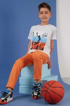 Хлопковая футболка с круглым вырезом с принтом 6211014 Lela, серый