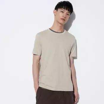 Хлопковая футболка с круглым вырезом Supima Uniqlo, бежевый