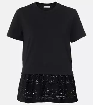 Хлопковая футболка с кружевной отделкой Moncler, 999 - Black