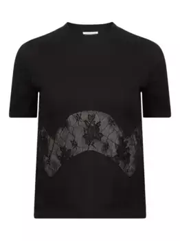 Хлопковая футболка с кружевными вставками Nina Ricci, черный