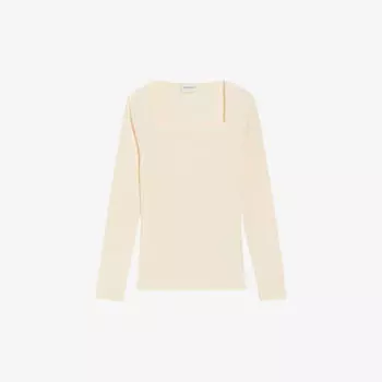 Хлопковая футболка с квадратным вырезом и длинными рукавами Claudie Pierlot, цвет naturels