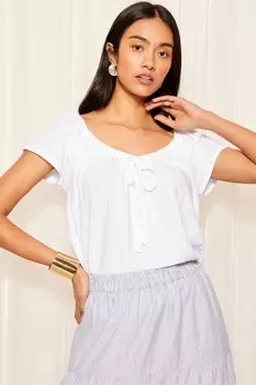 Хлопковая футболка с льняным эффектом и завязывающимся воротником Friends Like These, белый