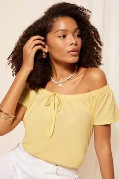 Хлопковая футболка с льняным эффектом и завязывающимся воротником Friends Like These, желтый