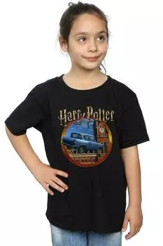 Хлопковая футболка с летающим автомобилем Harry Potter, черный