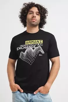 Хлопковая футболка с логотипом ARMANI EXCHANGE, черный, белый, салатовый