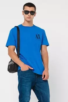 Хлопковая футболка с логотипом ARMANI EXCHANGE, черный, королевский синий