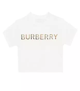 Хлопковая футболка с логотипом baby Burberry Kids, белый