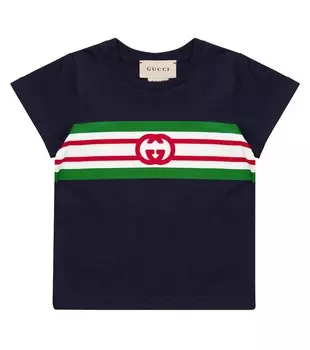 Хлопковая футболка с логотипом baby Gucci Kids, синий