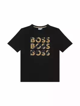 Хлопковая футболка с логотипом BOSS, черный