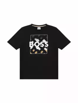 Хлопковая футболка с логотипом BOSS, черный