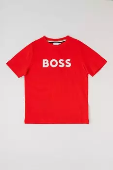 Хлопковая футболка с логотипом Boss Kidswear, красный