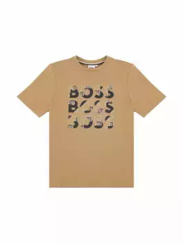 Хлопковая футболка с логотипом BOSS, коричневый