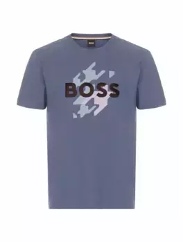 Хлопковая футболка с логотипом BOSS, тёмно-синий