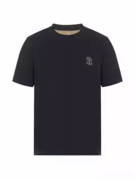 Хлопковая футболка с логотипом Brunello Cucinelli, тёмно-синий