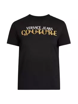 Хлопковая футболка с логотипом Chain Versace Jeans Couture, черный
