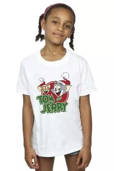 Хлопковая футболка с логотипом Christmas Hat Tom & Jerry, белый