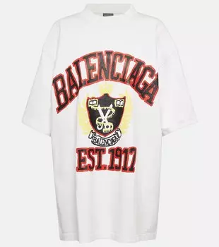 Хлопковая футболка с логотипом College BALENCIAGA, бежевый