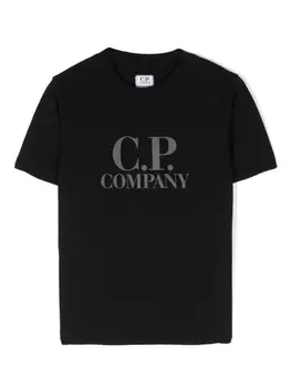 Хлопковая футболка с логотипом CP Company Kids, черный
