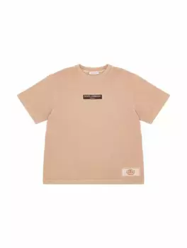 Хлопковая футболка с логотипом Dolce&Gabbana, бежевый