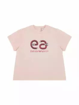 Хлопковая футболка с логотипом EMPORIO ARMANI, розовый