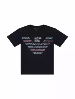 Хлопковая футболка с логотипом EMPORIO ARMANI, тёмно-синий