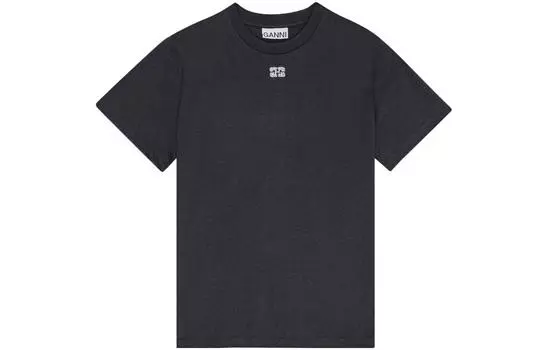 Хлопковая футболка с логотипом GANNI, темно-серый