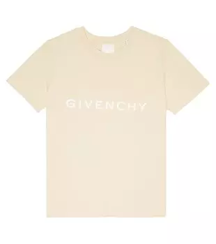 Хлопковая футболка с логотипом Givenchy Kids, нейтральный