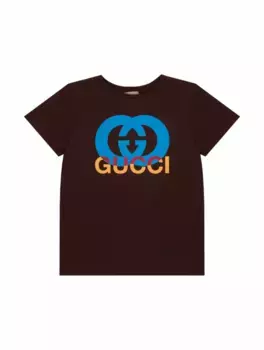 Хлопковая футболка с логотипом Gucci, коричневый