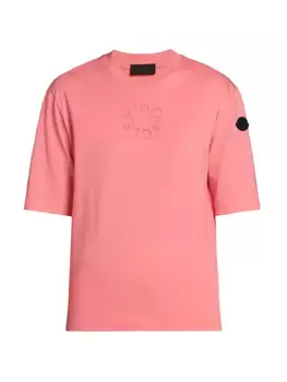 Хлопковая футболка с логотипом и короткими рукавами Moncler, коралл