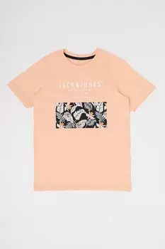 Хлопковая футболка с логотипом и тропическим принтом Jack & Jones, зеленый
