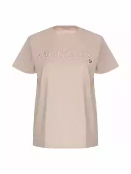 Хлопковая футболка с логотипом Moncler, бежевый