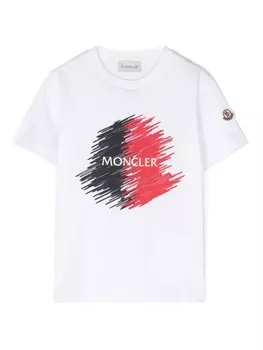Хлопковая футболка с логотипом Moncler Enfant, белый