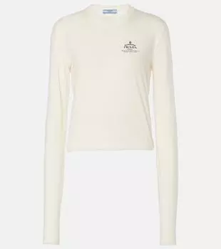 Хлопковая футболка с логотипом Prada, Avorio+Navy