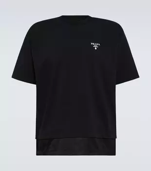 Хлопковая футболка с логотипом Prada, Nero+Nero
