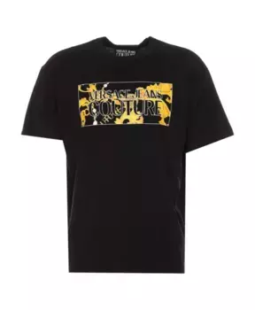 Хлопковая футболка с логотипом стандартного кроя Versace, черный