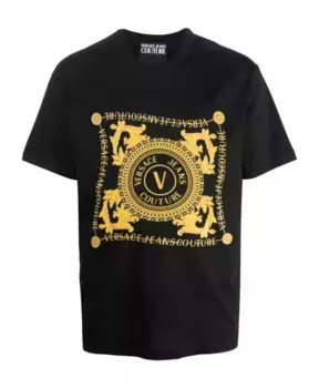 Хлопковая футболка с логотипом стандартного кроя Versace, черный