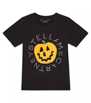 Хлопковая футболка с логотипом Stella McCartney Kids, черный