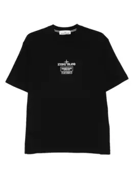 Хлопковая футболка с логотипом Stone Island, черный