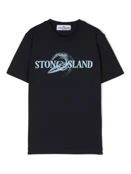 Хлопковая футболка с логотипом Stone Island Junior, синий