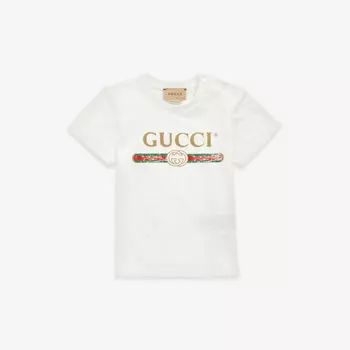 Хлопковая футболка с логотипом Vintage 3–36 месяцев Gucci, белый