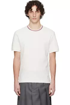 Хлопковая футболка с манжетами в рубчик Thom Browne, белый