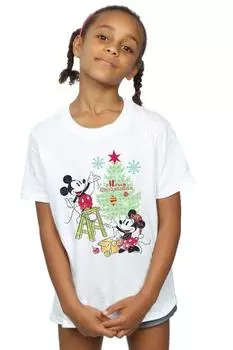 Хлопковая футболка с Микки и Минни «Рождественская елка» Disney, белый