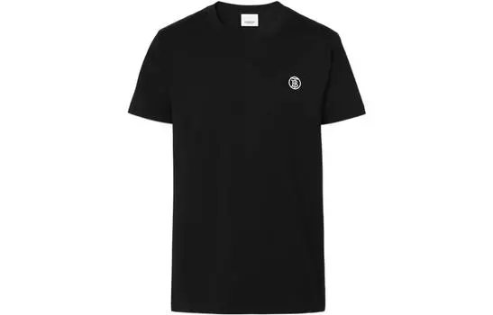 Хлопковая футболка с монограммой Burberry, черный/белый, цвет Black