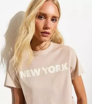 Хлопковая футболка с надписью New York New Look, светло-коричневый