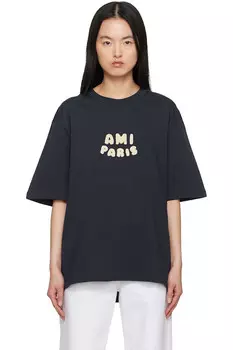Хлопковая футболка с нашивкой 'ami paris' Ami Paris, синий