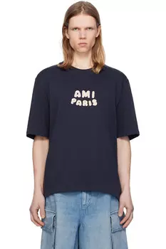 Хлопковая футболка с нашивкой 'ami paris' Ami Paris, синий