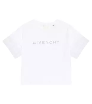 Хлопковая футболка с оборками Givenchy Kids, белый
