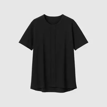 Хлопковая футболка с открытым передом и круглым вырезом Uniqlo, черный