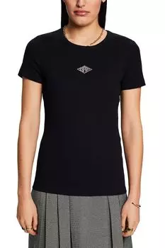 Хлопковая футболка с овальным вырезом Esprit, черный