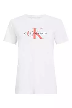 Хлопковая футболка с овальным вырезом и логотипом Calvin Klein Jeans, белый